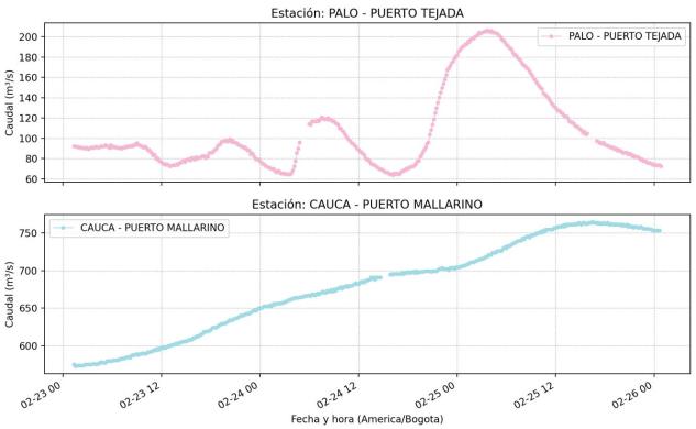 Incremento de caudales en la estación Puerto Mallarino — Río Cauca, febrero 2026